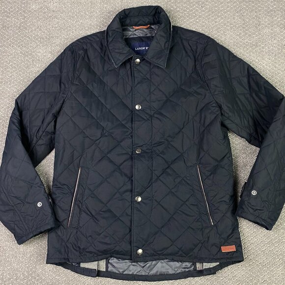 Lands' End Quilted Jacket Men's Medium Black Primaloft Insulation Snap Field - Picture 1 of 10